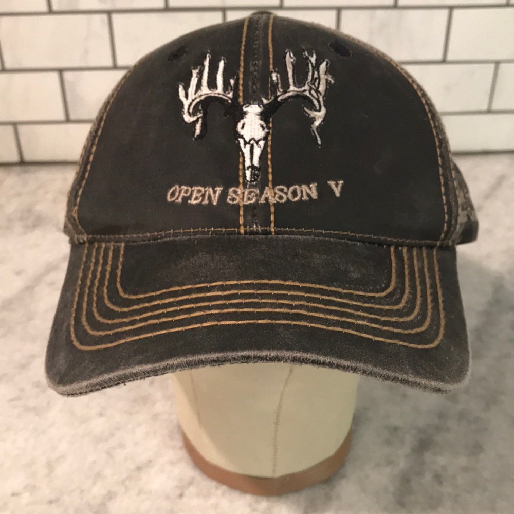 Cavenders Beast Feast Hat Cap Deer Open Season V Brown Mens Embroidered Cross